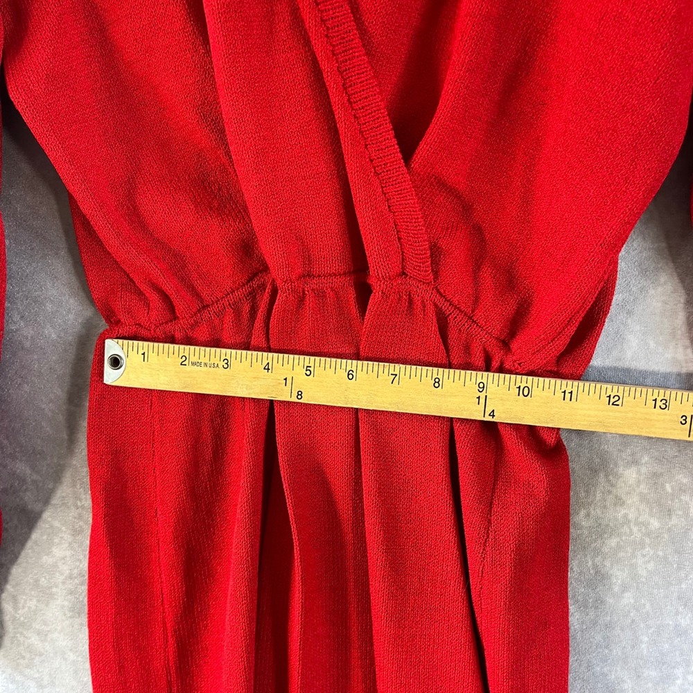 St. John Knit Dress Women 12 Red V-Neck Embellished Cuff Vintage Marie Gray - Picture 8 of 9